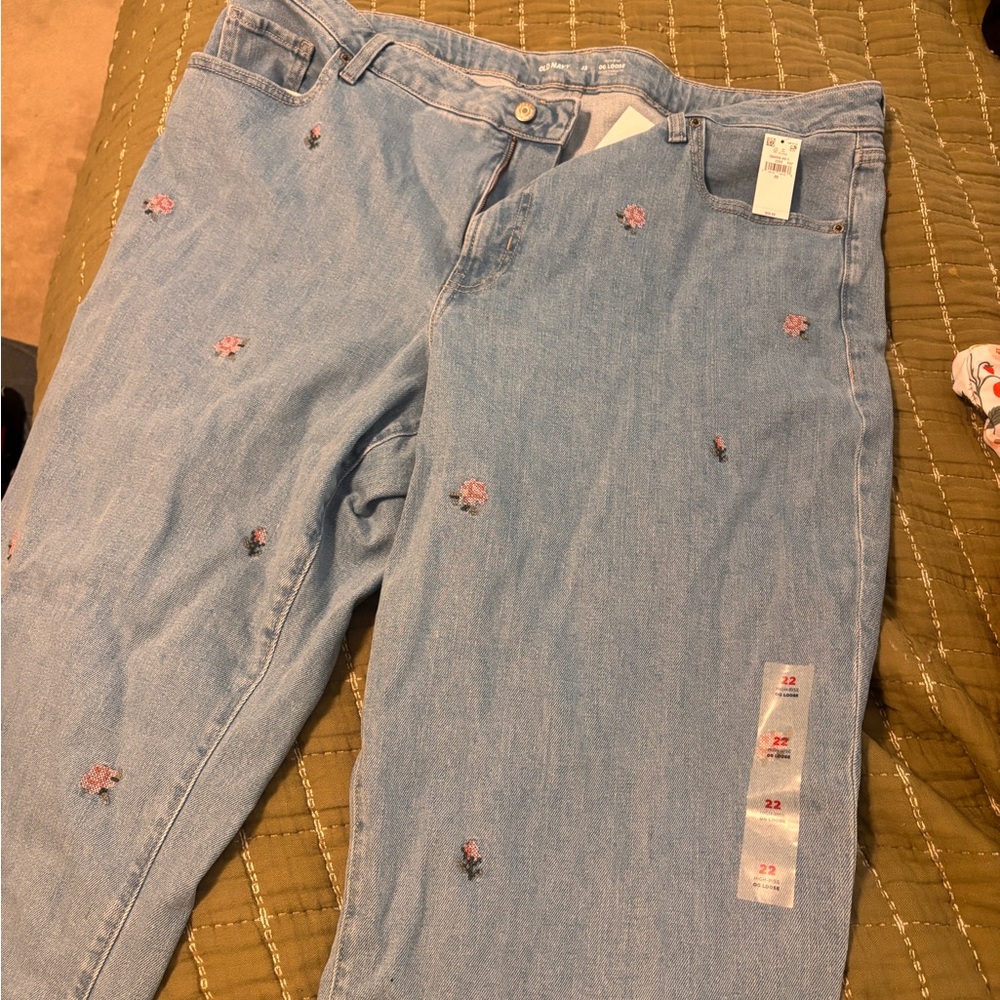 Old Navy Blue Straight Leg Jeans with Distressed Details